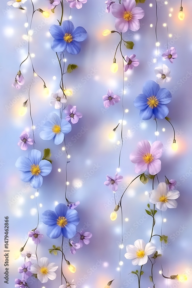 Delicate floral pattern with fairy lights Delicate floral pattern with fairy lights