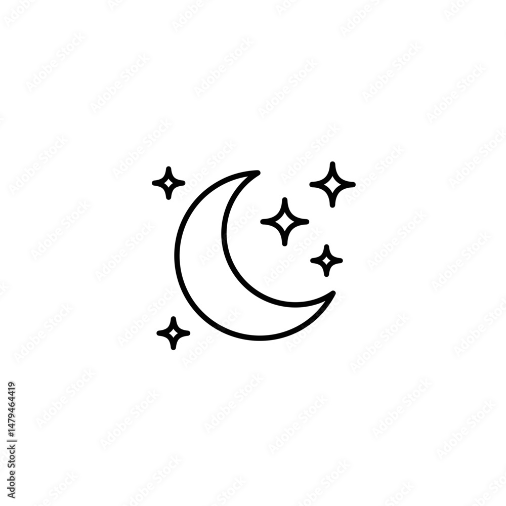 Moon and stars illustration in minimalist style Moon and stars illustration in minimalist style