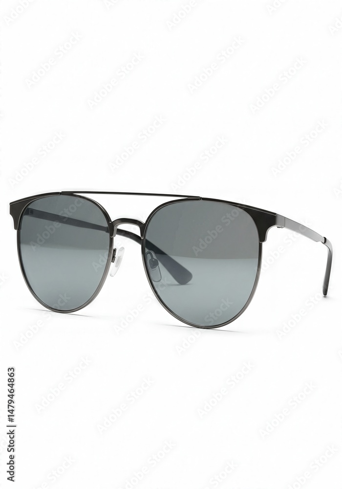 Fototapeta premium Sleek Silver Metal Frame Sunglasses Modern Unisex UV Protection Eyewear 