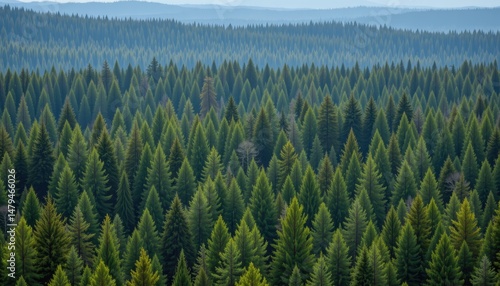 Wallpaper Mural a dense pine forest stretches endlessly, with only faint light peeking through the treetops. Torontodigital.ca