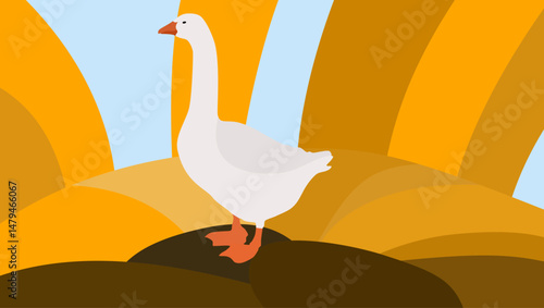 goose portrait, flat color illustration