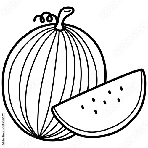 Hand drawn watermelon cartoon illustration outline 