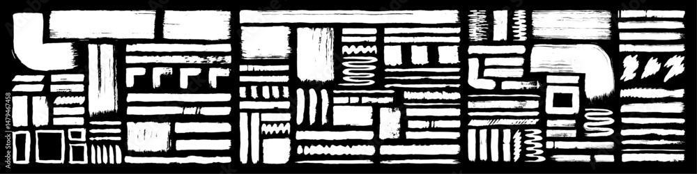 Paint brus strokes texture collection. Line, frame, rectangle color block, and zigzag brushes. Hand drawn white paint smear for text highlighter, overlay textures, or art poster graphic element. Paint brus strokes texture collection. Line, frame, rectangle color block, and zigzag brushes. Hand drawn white paint smear for text highlighter, overlay textures, or art poster graphic element.
