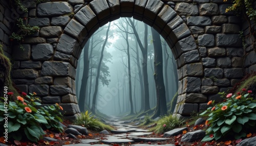 Wallpaper Mural a crumbling stone archway leads into a misty forest filled with ancient secrets. Torontodigital.ca
