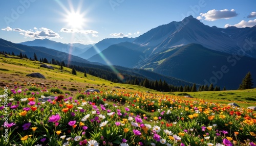 Wallpaper Mural an alpine meadow bursts into color beneath the warm summer sun. Torontodigital.ca