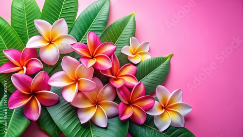 Panoramic Frangipani Flowers Pink Background Wellness Beauty Photography Copy Space