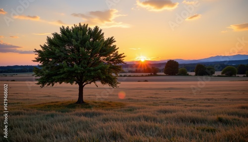 Wallpaper Mural a single tree stands in the middle of an open field as golden hour approaches. Torontodigital.ca