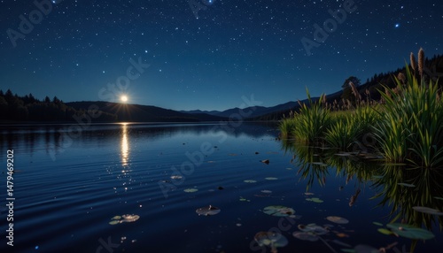 Wallpaper Mural the calm surface of a river reflects the stars as frogs sing in the distance. Torontodigital.ca