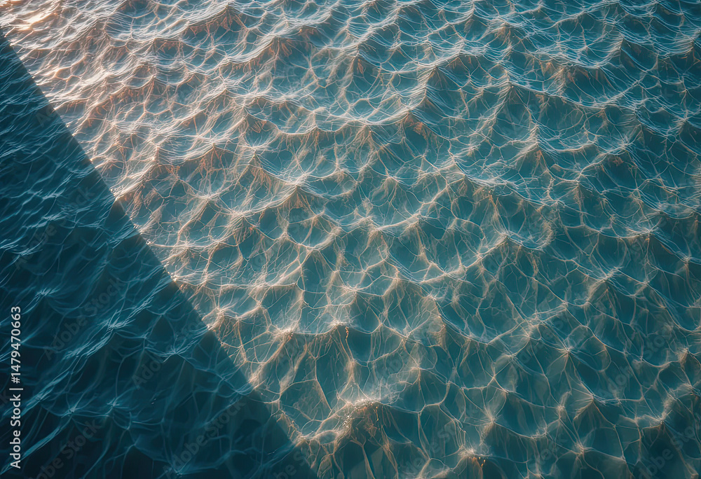 Obraz premium Sunlight Reflection on Ocean Surface With Diagonal Shadow Creating Abstract Water Texture Pattern