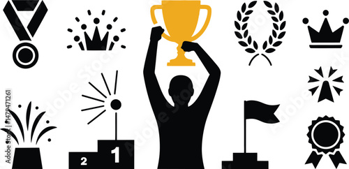 Wallpaper Mural Victory & Achievement Icons – Solid Black Silhouette Vector Set Torontodigital.ca