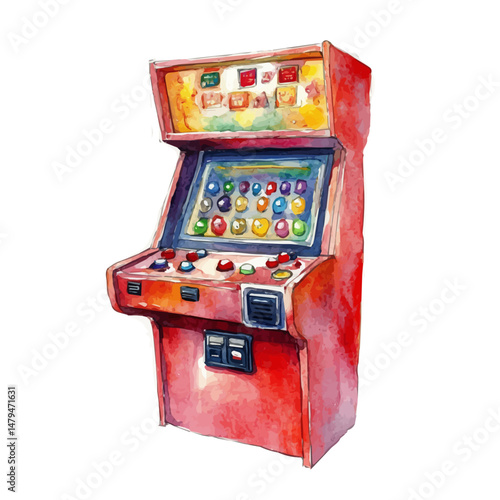 Arcade Machine, watercolor illustration, isolated on a white background.