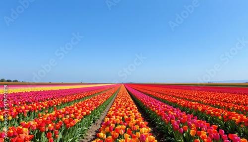 Wallpaper Mural fields of tulips bloom in neat rows beneath an endless blue sky. Torontodigital.ca