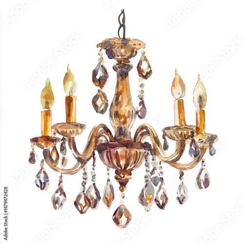 watercolor vector of Pendant Chandelier, isolated on a white background.
