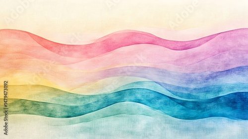 Abstract watercolor painting of flowing, colorful waves.