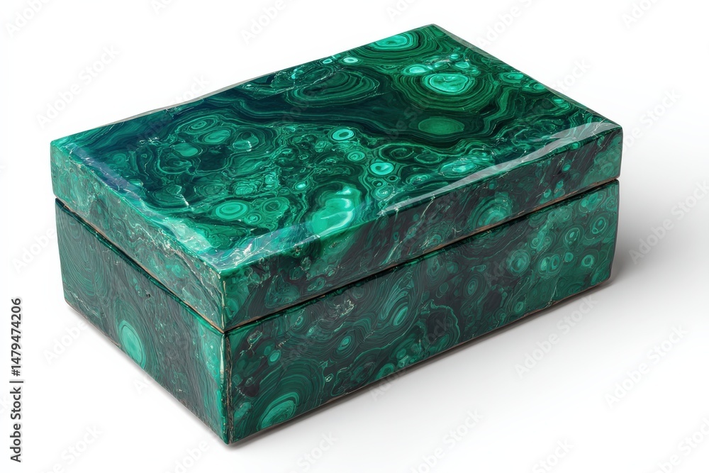 Obraz premium Intricate malachite box, showcasing the stone's vibrant green swirls and unique patterns. A luxurious and ornate decorative piece.