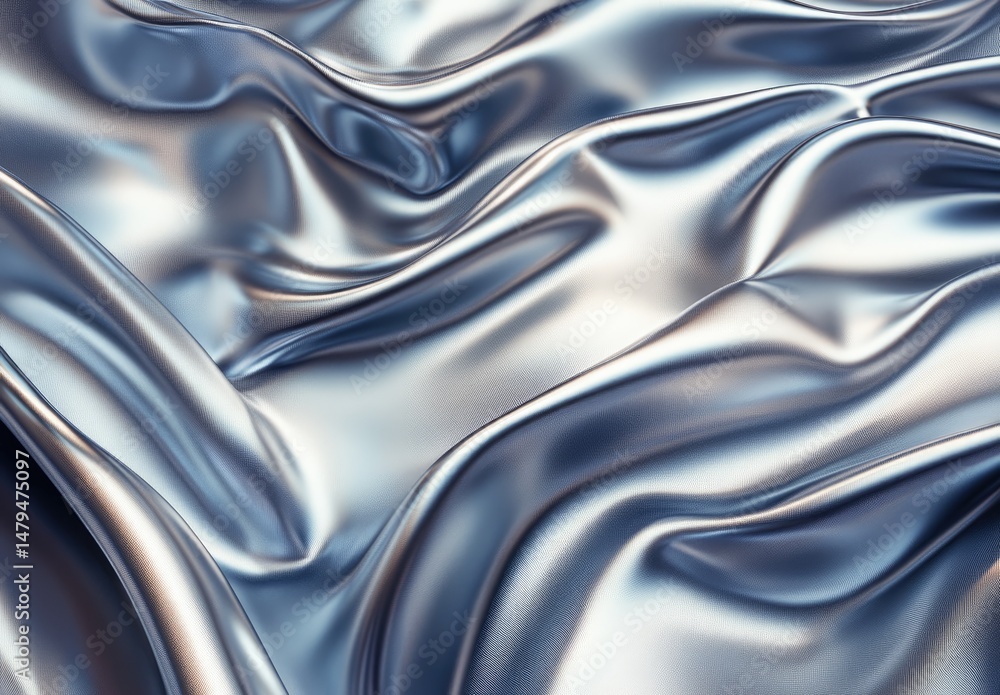 Naklejka premium A close-up view of elegantly draped. shimmering silver fabric showcasing intricate folds and textures. creating a luxurious atmosphere ideal for fashion and interior design