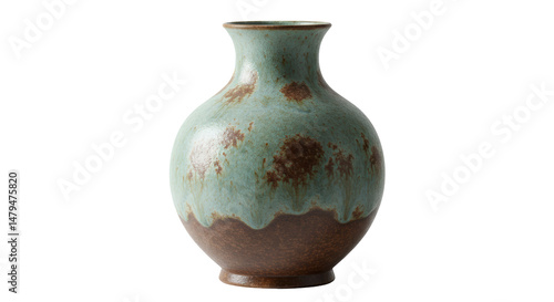 Isolated Ceramic Vase with Mottled Glaze Finish