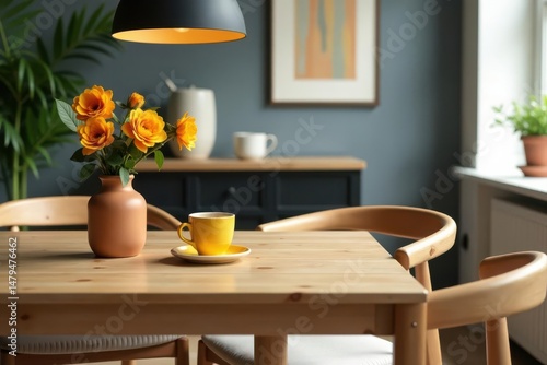 Wallpaper Mural Modern Scandinavian dining scene Coffee, flowers, elegant accessories, wooden furniture , style, elegant, house Torontodigital.ca