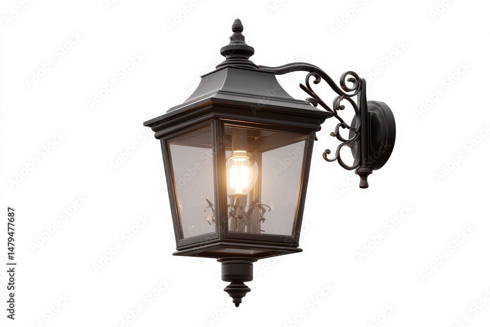 Elegant black wall-mounted lantern with intricate detailing and a warm, glowing light. Perfect for adding a touch of classic charm to any exterior. Elegant black wall-mounted lantern with intricate detailing and a warm, glowing light. Perfect for adding a touch of classic charm to any exterior.