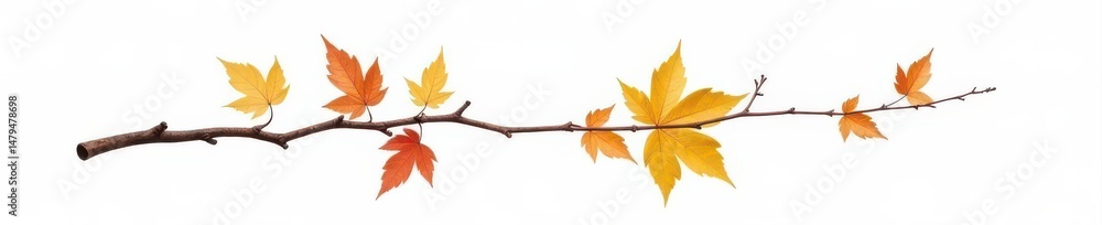 Single autumn grapevine twig, vibrant hues, stark white backdrop , autumn leaves, closeup Single autumn grapevine twig, vibrant hues, stark white backdrop , autumn leaves, closeup