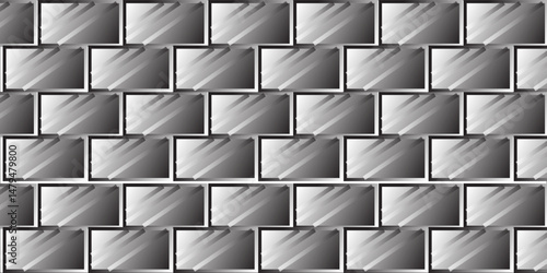 Modern metallic brick wall pattern with a 3D effect and reflective silver shades.