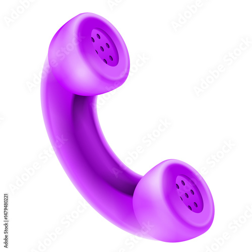 3d icon symbol isolated vector concept. Handset from telephone.Communication. Realistic render element design element. Cartoon minimal style.Purple telephone handset.