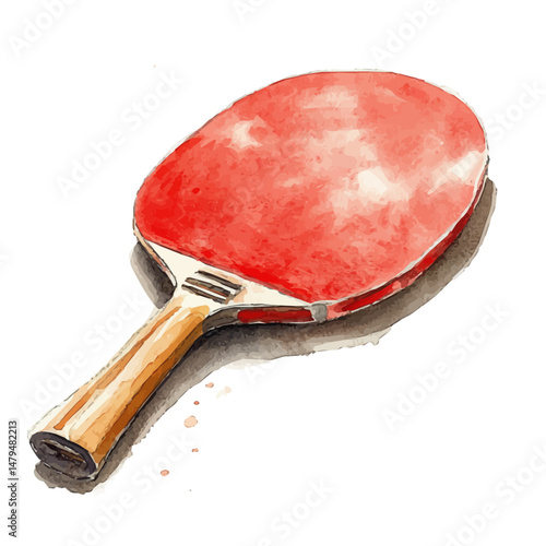watercolor of Ping Pong Paddle, isolated on a white background.