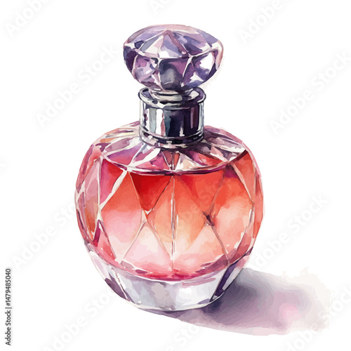 watercolor of Perfume Bottle, isolated on a white background.