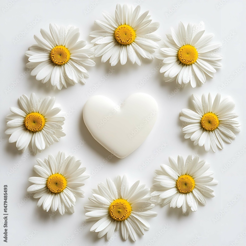 Obraz premium Daisy Heart Wreath Illustration.