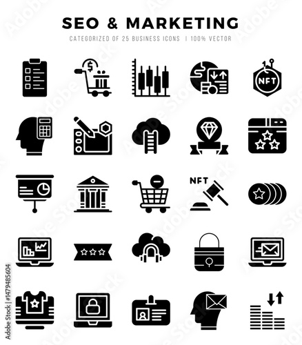 SEO & Marketing icons set. Collection of simple Glyph web icons.