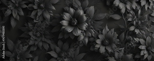 Wallpaper Mural Intricate charcoal floral wallpaper, abstract botanical design  , background, abstract, grey Torontodigital.ca