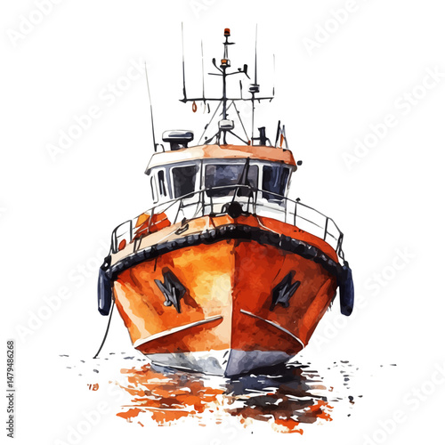 Lifeboat, watercolor vector, isolated on a white background.