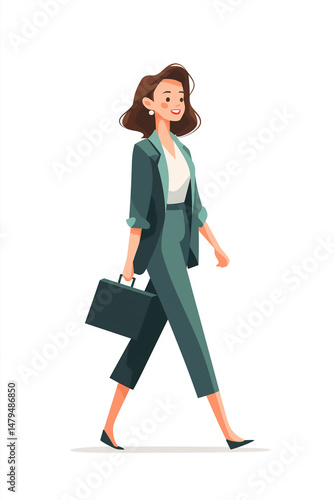 Confident Businesswoman Walking: A stylish businesswoman strides confidently, carrying a briefcase, showcasing professionalism and success.