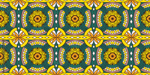 African ethnic traditional green yellow pattern. seamless beautiful Kitenge, chitenge, nkara style.fashion design in colorful. Geometric circle abstract motif. Floral Ankara prints, African wax prints