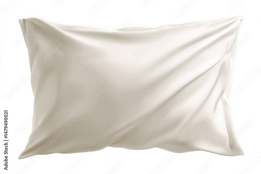 Naklejka premium Cream-colored pillow isolated on white background. Soft, smooth fabric with subtle wrinkles. Perfect for a peaceful sleep.