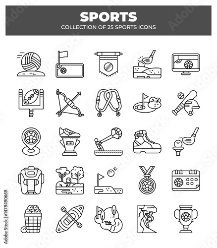 Collection of 25 Sports Icons.  A Visual Guide to Various Sports and Activities