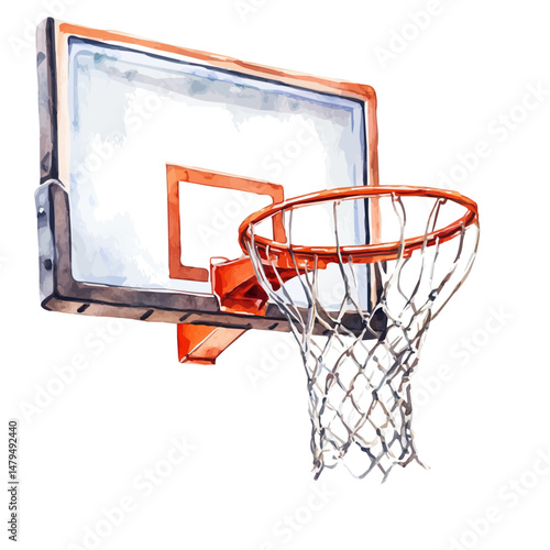 Basketball Hoop, watercolor illustration, isolated on a white background.