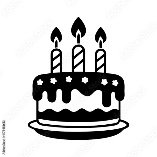 Delicious Birthday Cake with Three Lit Candles Festive Sweet Treat