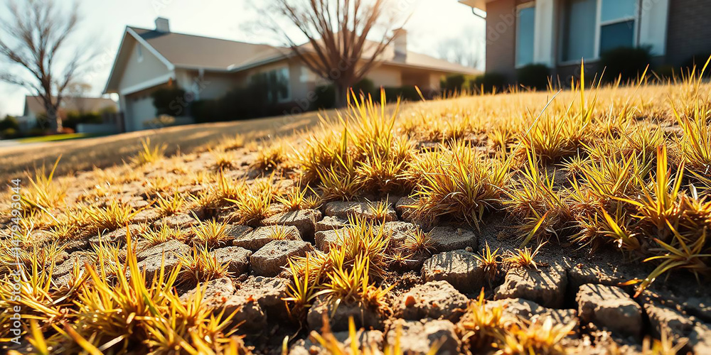 Heat-Damaged Lawn with Patchy Grass