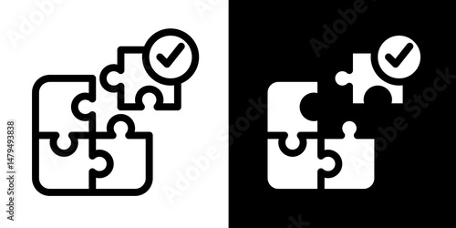 Completed Puzzle Icon with Check Mark - Solution, Success, Integration