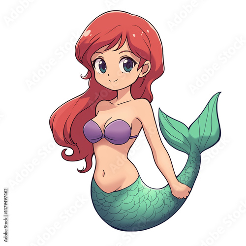 Cute mermaid with vivid colors and lively design. PNG image, transparent background