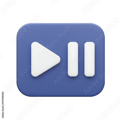 3D Render of Play and Pause Button Icon on Blue Square Background