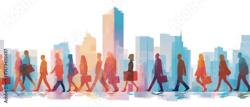 Cityscape of people commuting
