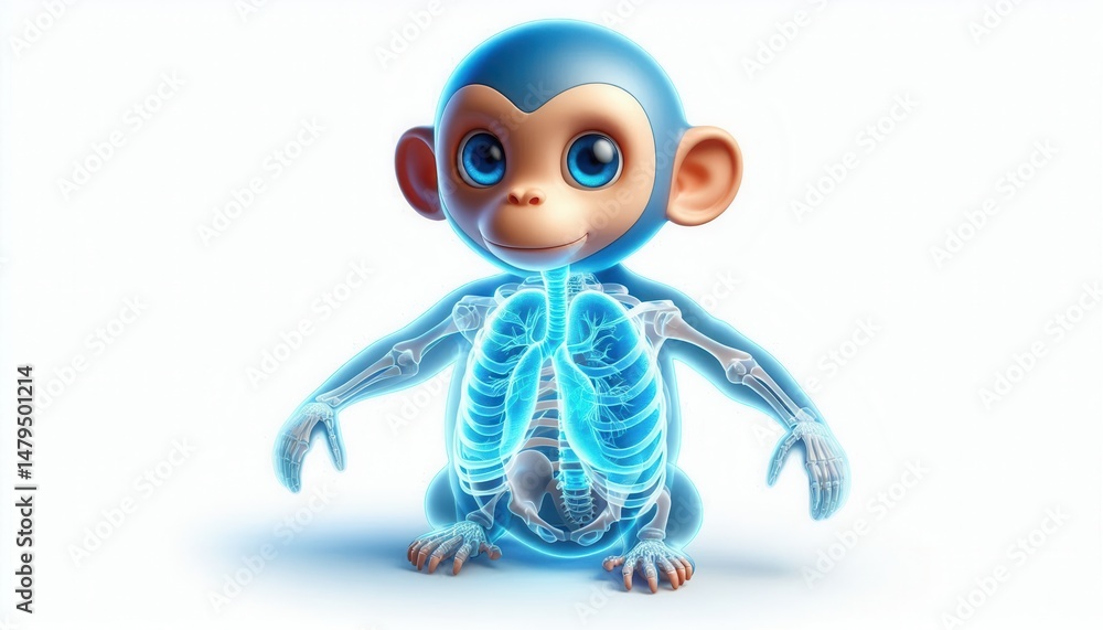 Fototapeta premium Animated educational illustration of a cartoon monkey with visible anatomy studio setting digital art fun concept