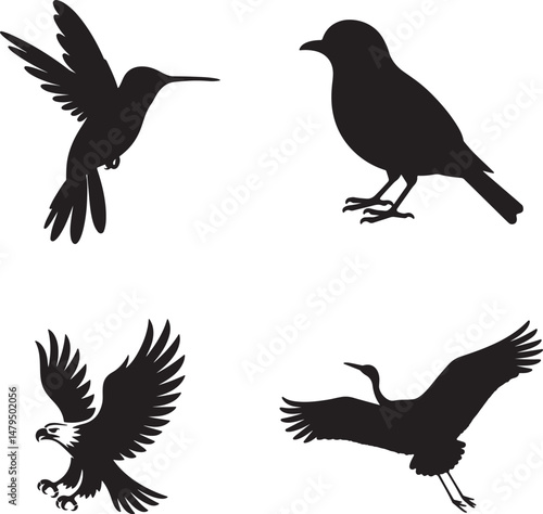 Set Of bird Silhouette Vector Art Design