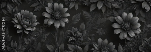 Wallpaper Mural Intricate charcoal floral wallpaper, abstract botanicals , illustration, vintage Torontodigital.ca