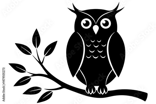 owl on a branch silhouette vector,