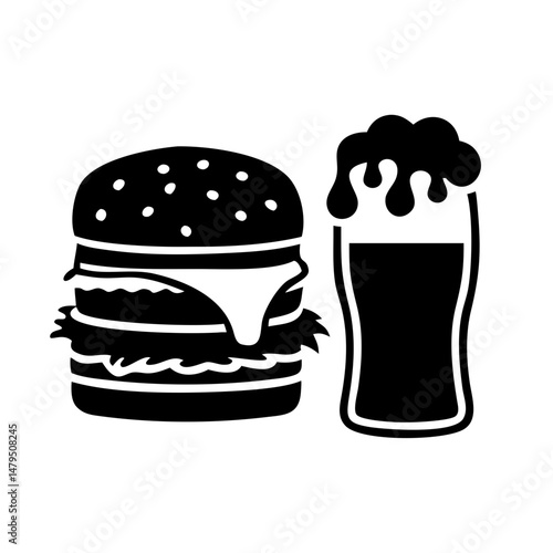 Juicy Burger and Frothy Beer Delicious Meal Combo Tasty Fast Food Restaurant