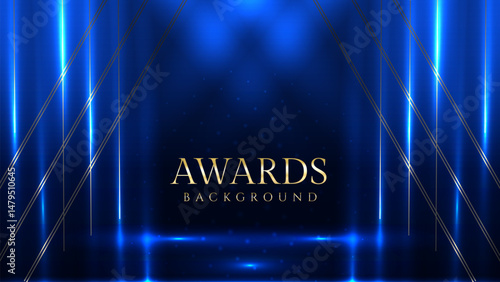 Elegant awards ceremony background with blue spotlights. Perfect for event invitations, award presentations, gala nights, corporate ceremonies, achievement celebrations, online event promotions.