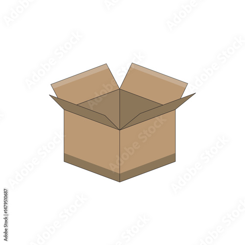 Vector illustration of a fully open cardboard box, ideal for logistics, e-commerce, packaging design, moving, and storage concepts.